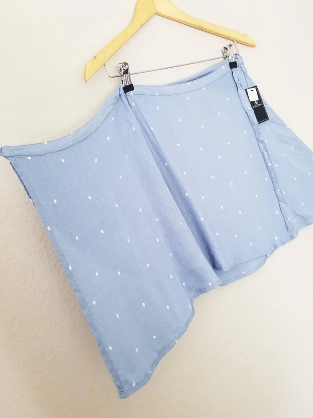 NEW Volcom Light Blue April March Mini Wrap Skirt M Logo Dots Beach Coverup $45